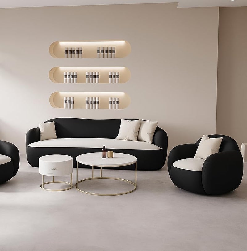 Aroma Homes Modern Minimalist Living Room Sofa Set - Luxury Curved 3-Seater Sofa with Plush Armchairs - Image 1